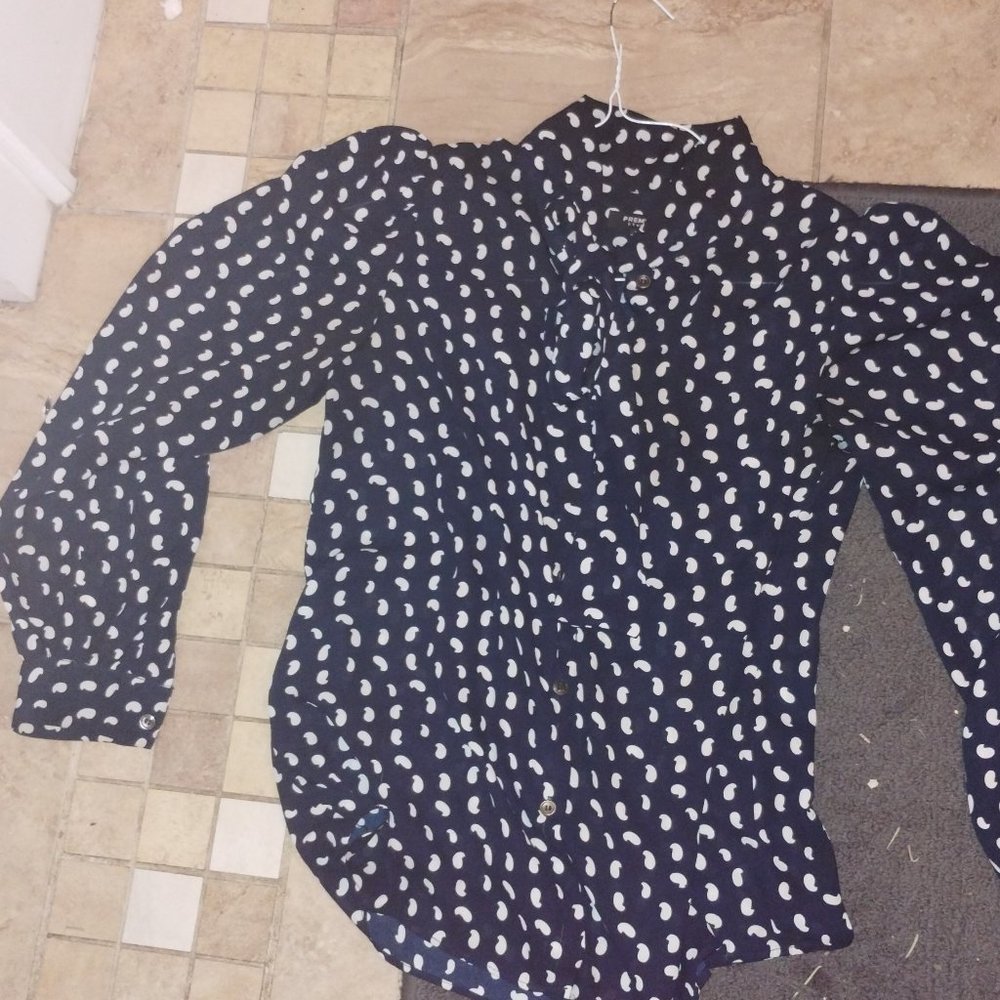 COPY - Women's premise studio belted neck tie navy and white blouse size M